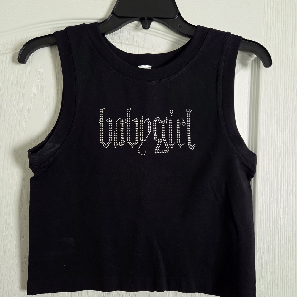 Black 'babygirl' Rhinestone Crop Tank Top